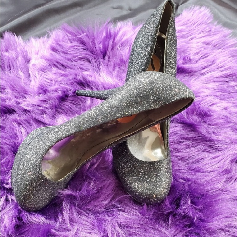 Black glitter heels